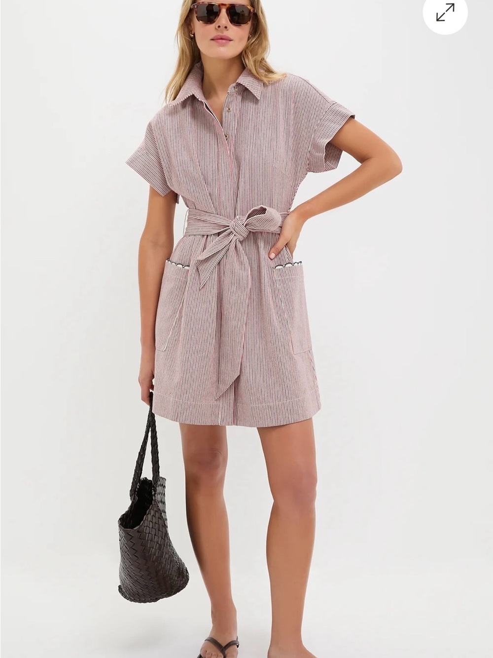 Tuckernuck Red-Pink Striped Shirt Dress with Tie Waist